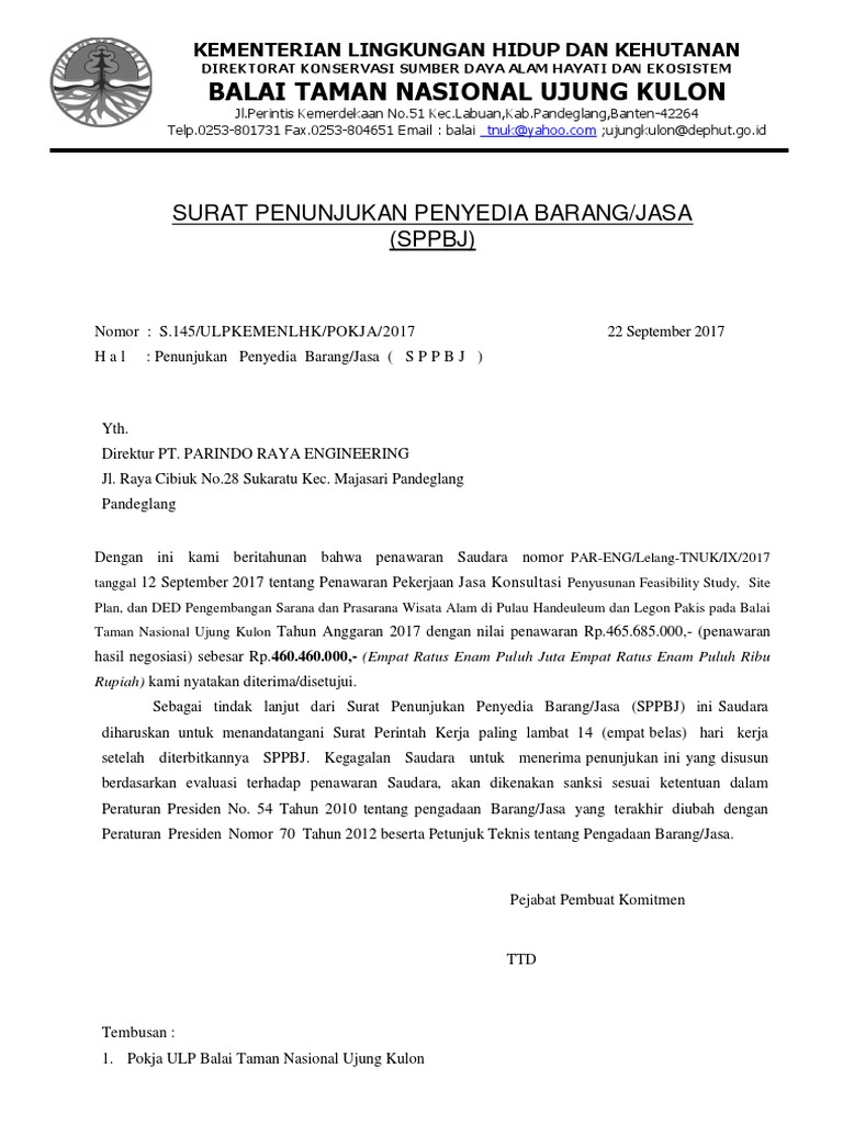 Surat Penunjukan SPPBJ PT Parindo | PDF