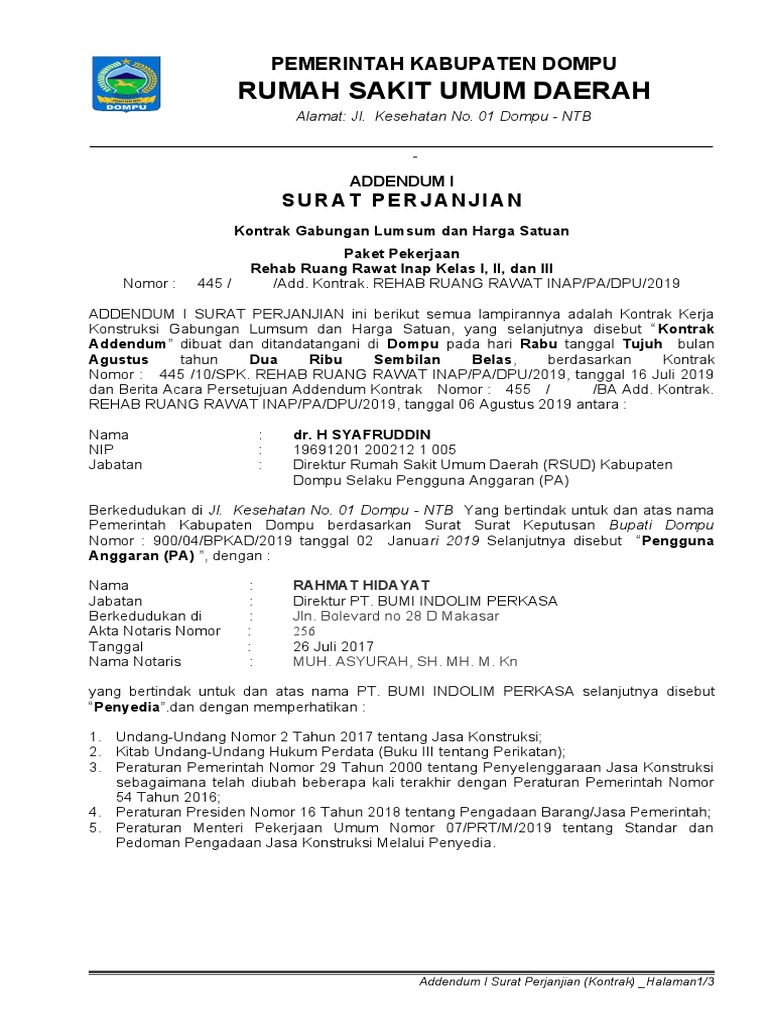 Contoh Addendum Kontrak Konstruksi | PDF
