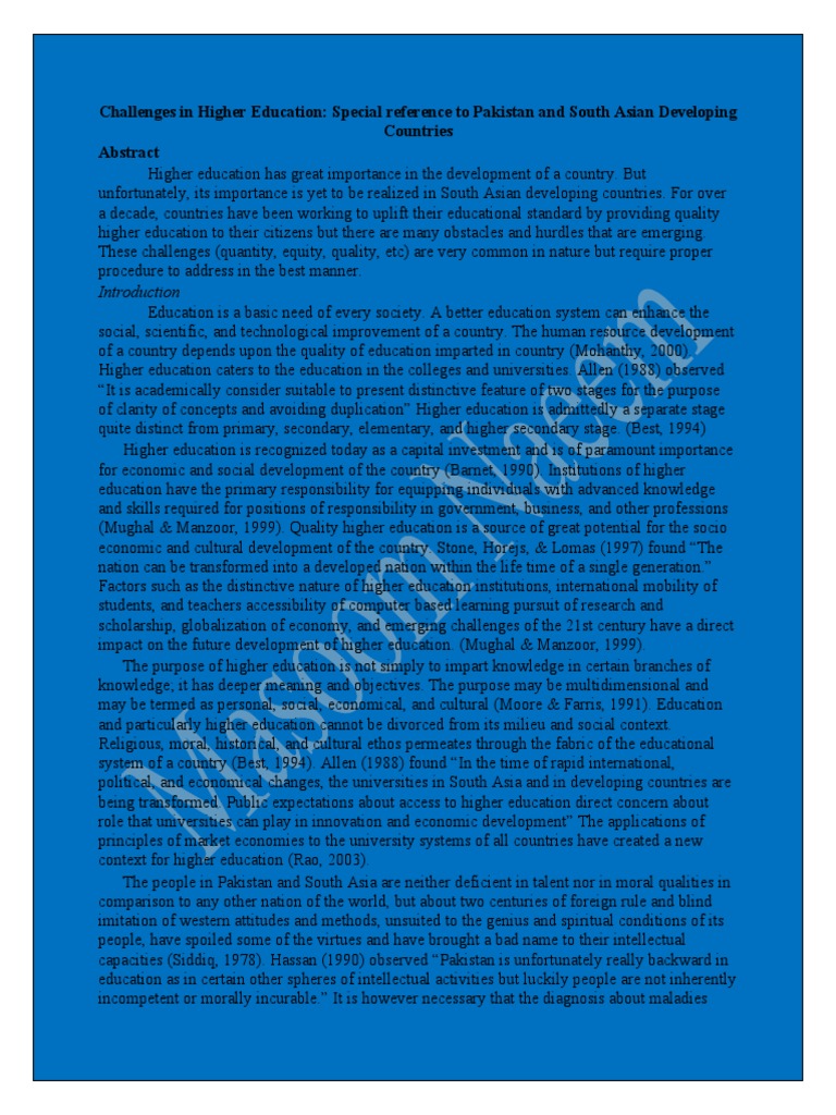 Challenges in Higher Education in South Asia | PDF | University ...