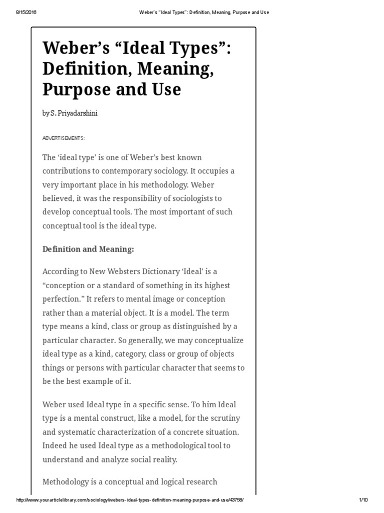 er's "Ideal Types" Definition, Meaning, Purpose and Use PDF