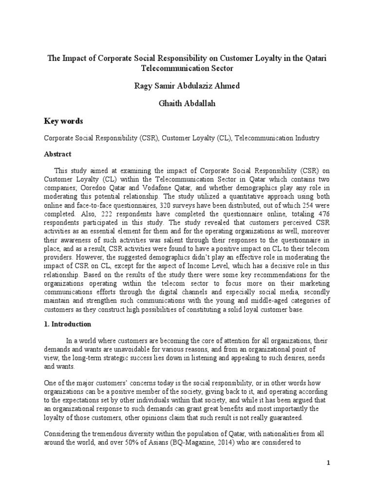 The Impact of Corporate Social Responsibility On Customer Loyalty in ...