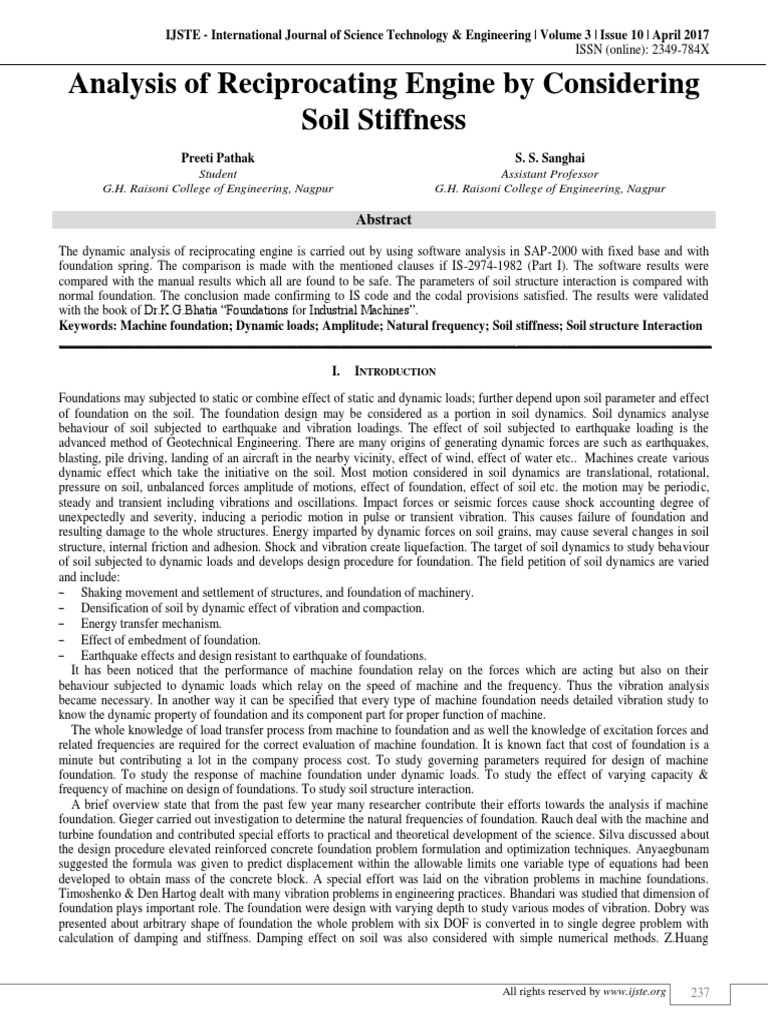 Analysis Of Reciprocating Engine By Considering Soil Stiffness