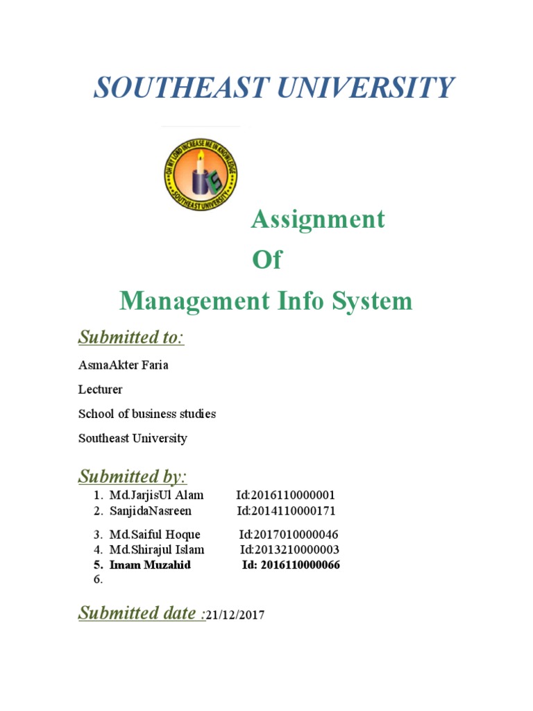 Southeast University: Assignment of Management Info System | PDF