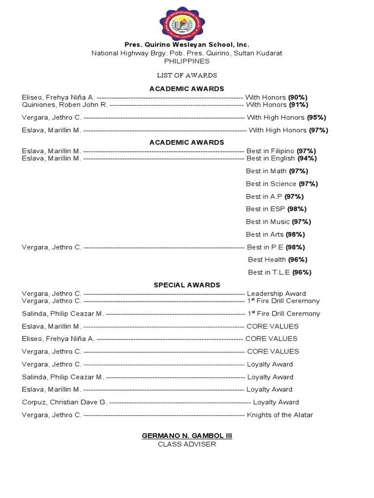 GRADE 10 Awards | PDF
