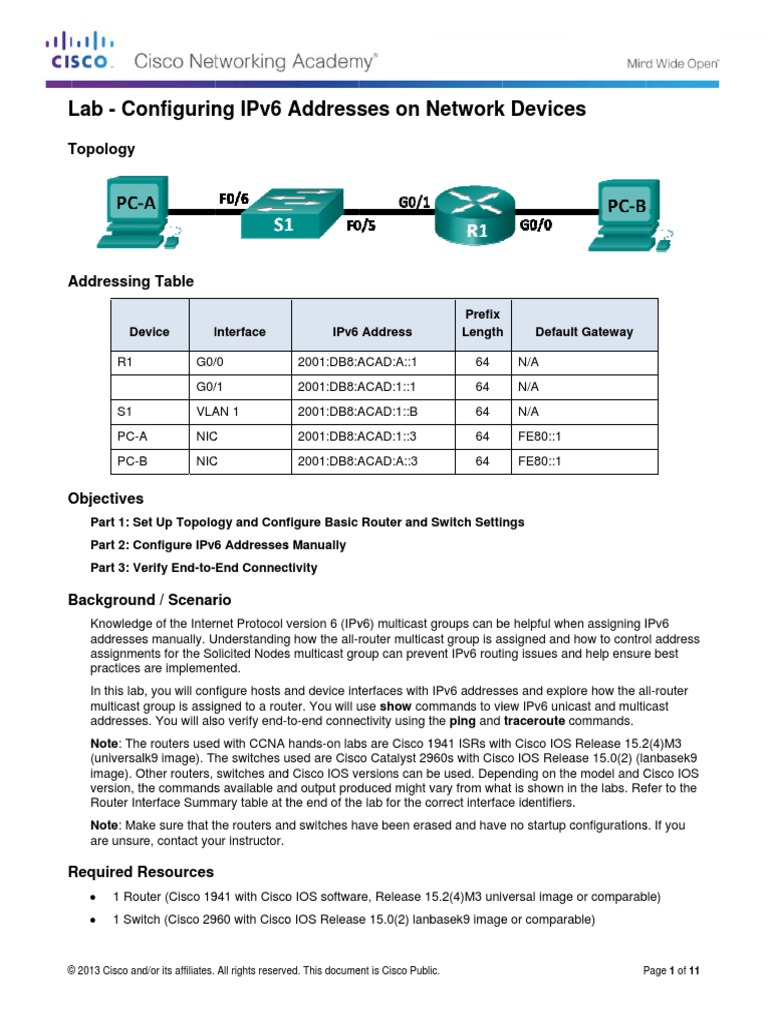 8.2.5.5 Lab Configuring IPv6 Addresses On Network Devices PDF I