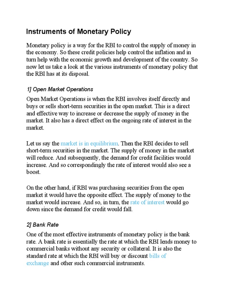 RBI Monetary Policy Instruments Explained | PDF | Reserve Bank Of India ...