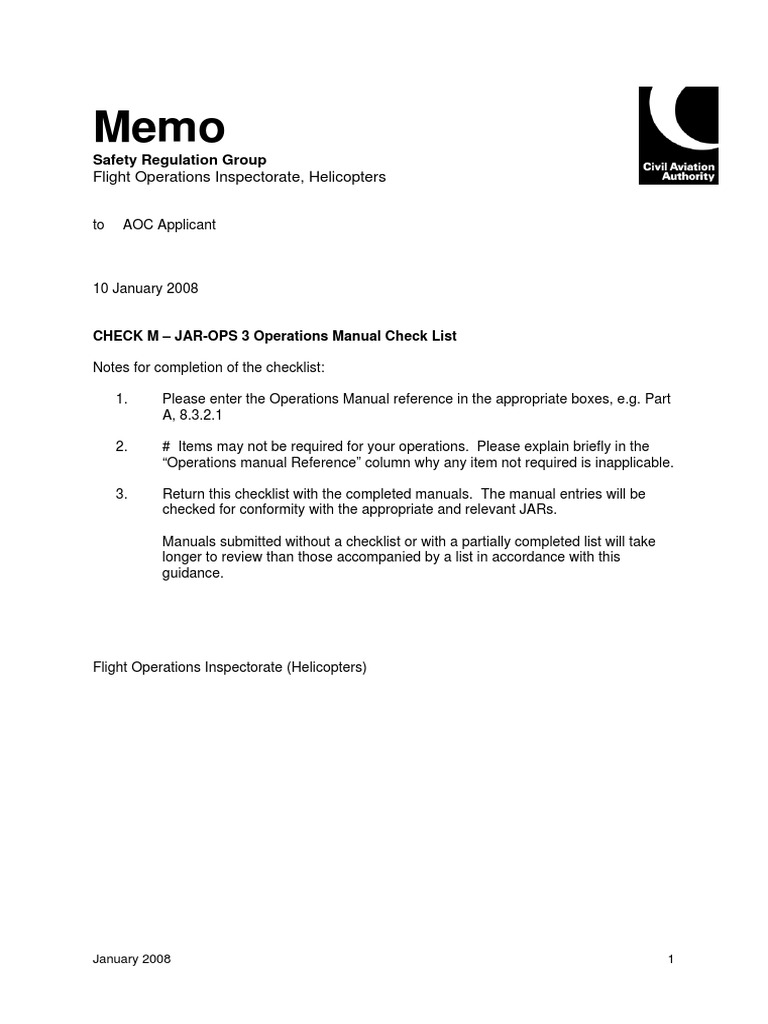 JAR-OPS 3 Operations Manual Checklist | PDF | Instrument Flight Rules ...