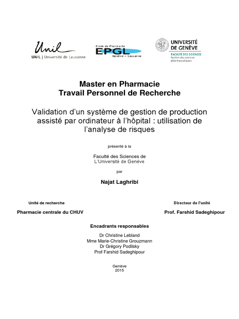 Sujets Corrigés Bp Préparateur En Pharmacie 2015 Pha Travail de Recherche 2015 Laghribi | PDF | Gestion des risques | Risque