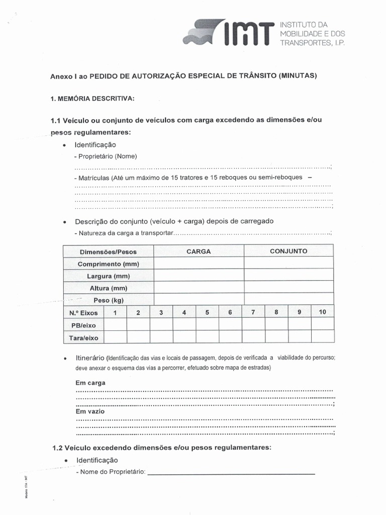 Pedido de Autorização Especial de Trânsito ANEXO A MOD 17 | PDF