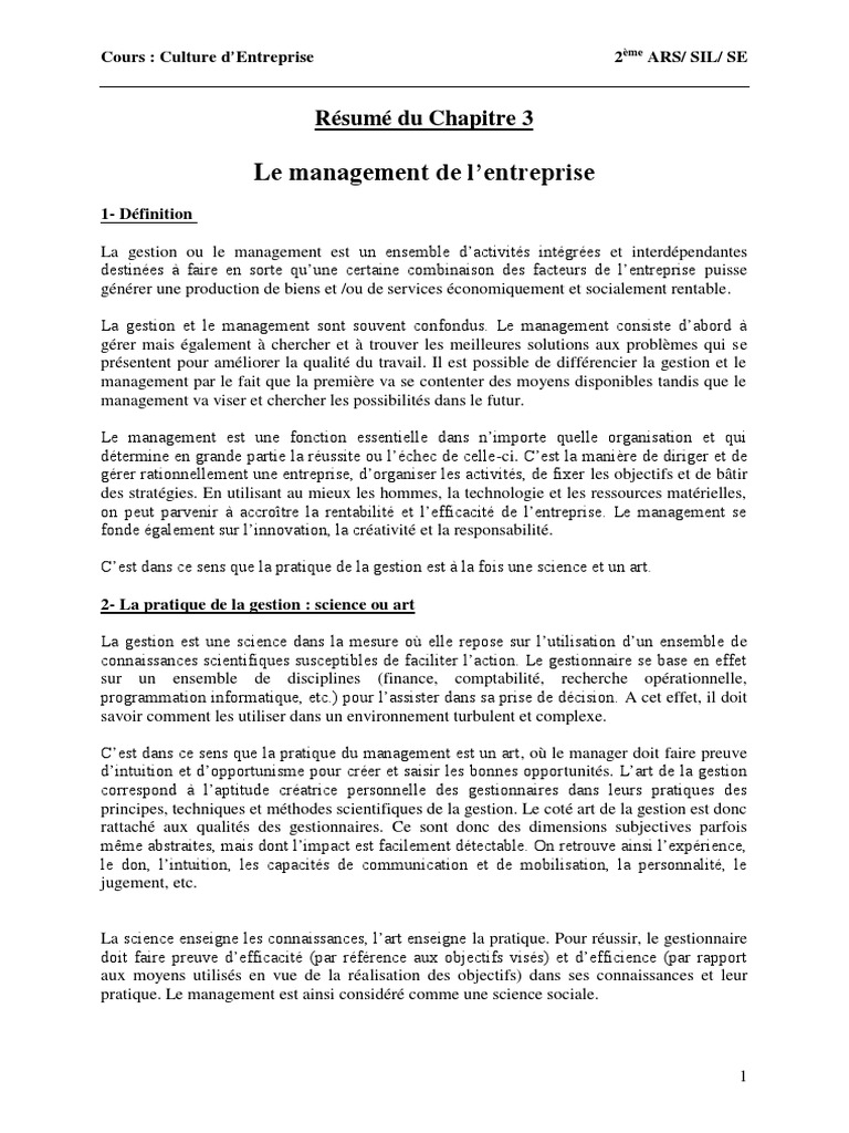 Définition et fonctions du management | PDF | Planification | Science