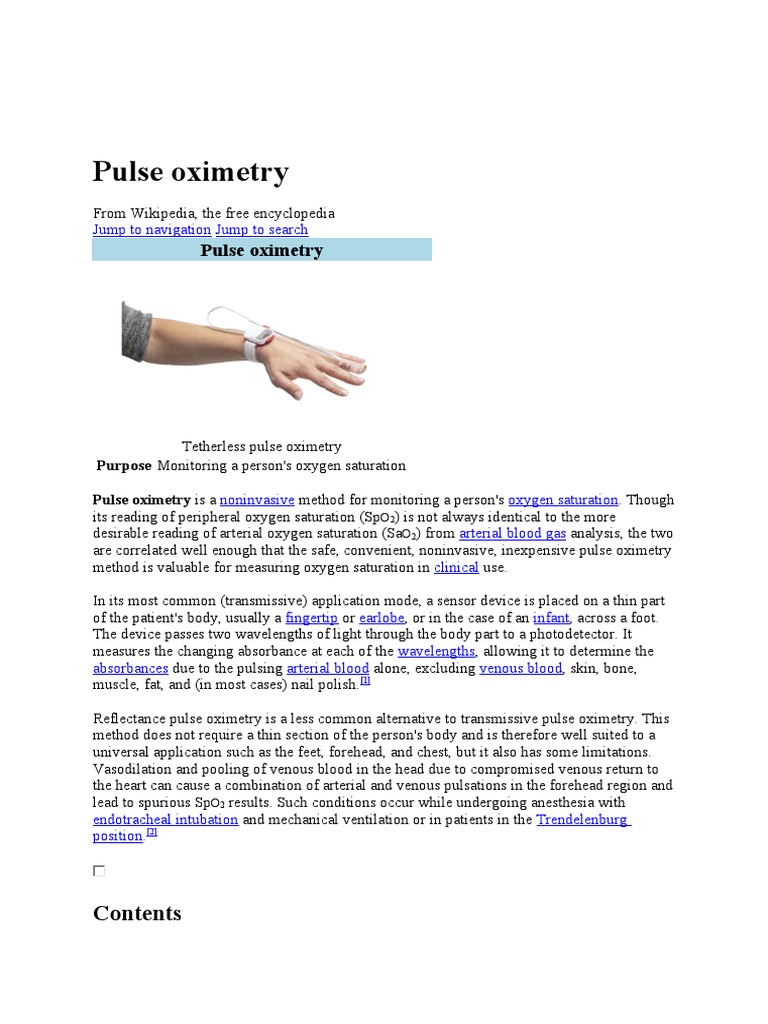 Pulse Oximetry PDF Clinical Medicine Physiology