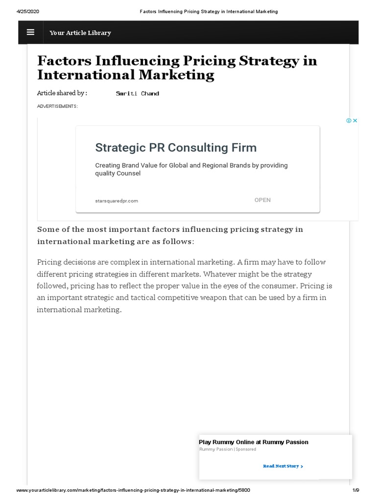 Factors Influencing Pricing Strategy in International Marketing | PDF ...