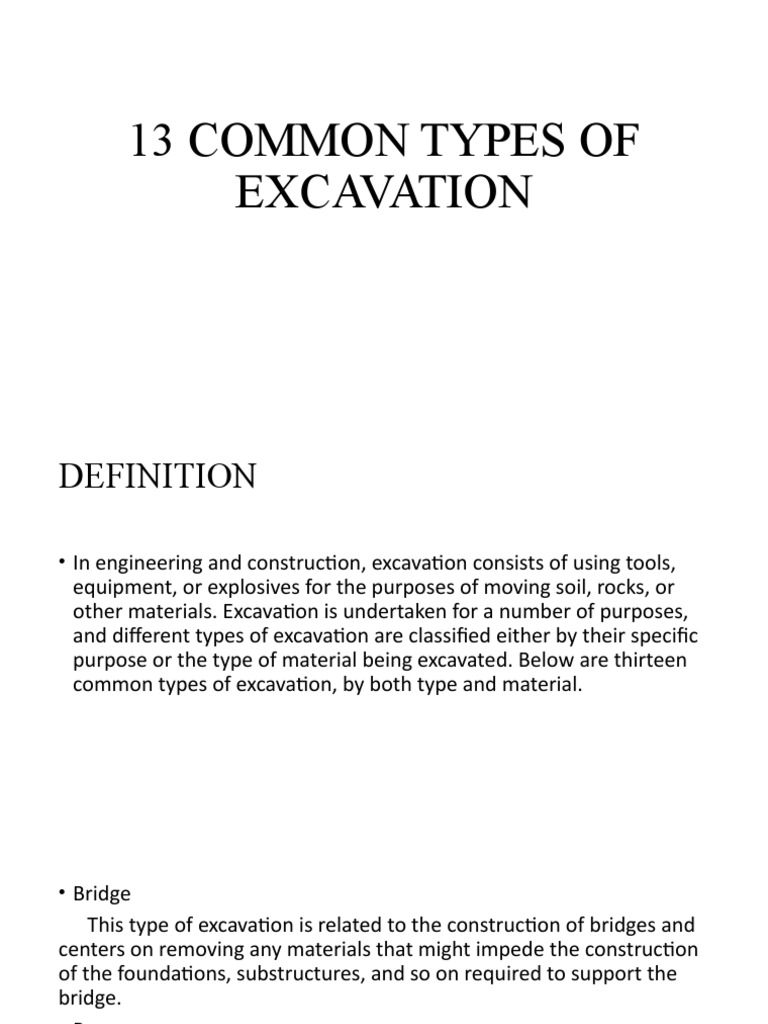 13 Common Types of Excavation PDF Excavation (Archaeology) Drainage
