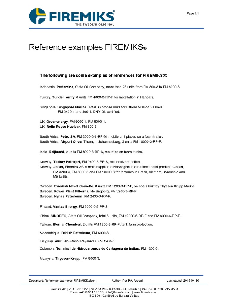FIREMIKS Reference Examples - 2015-04-30 | PDF