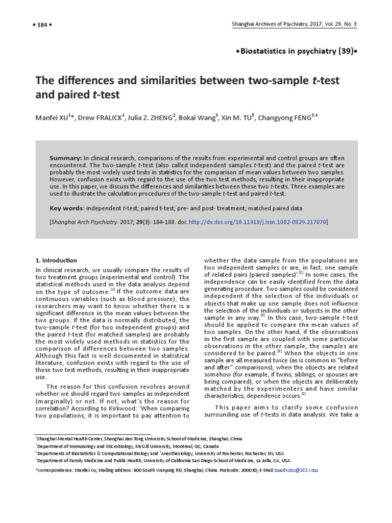 T-Test Comparisons: Two-Sample vs Paired | PDF | Student's T Test | P Value