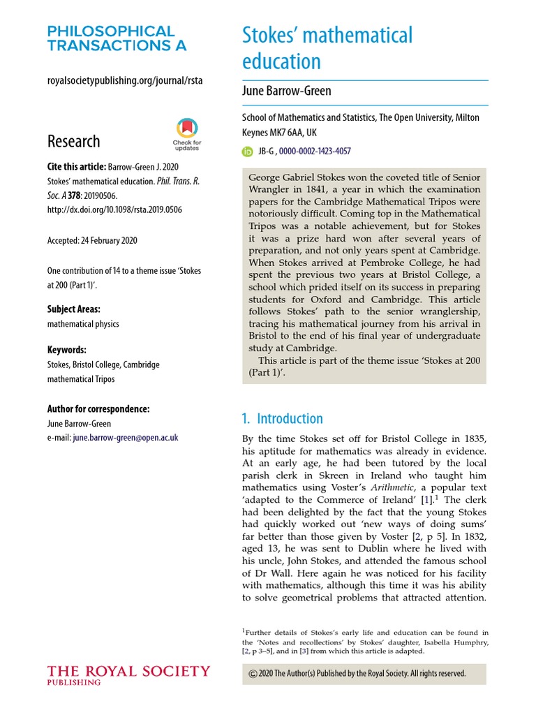 Stokes' Mathematical Education: Research | PDF | University Of ...