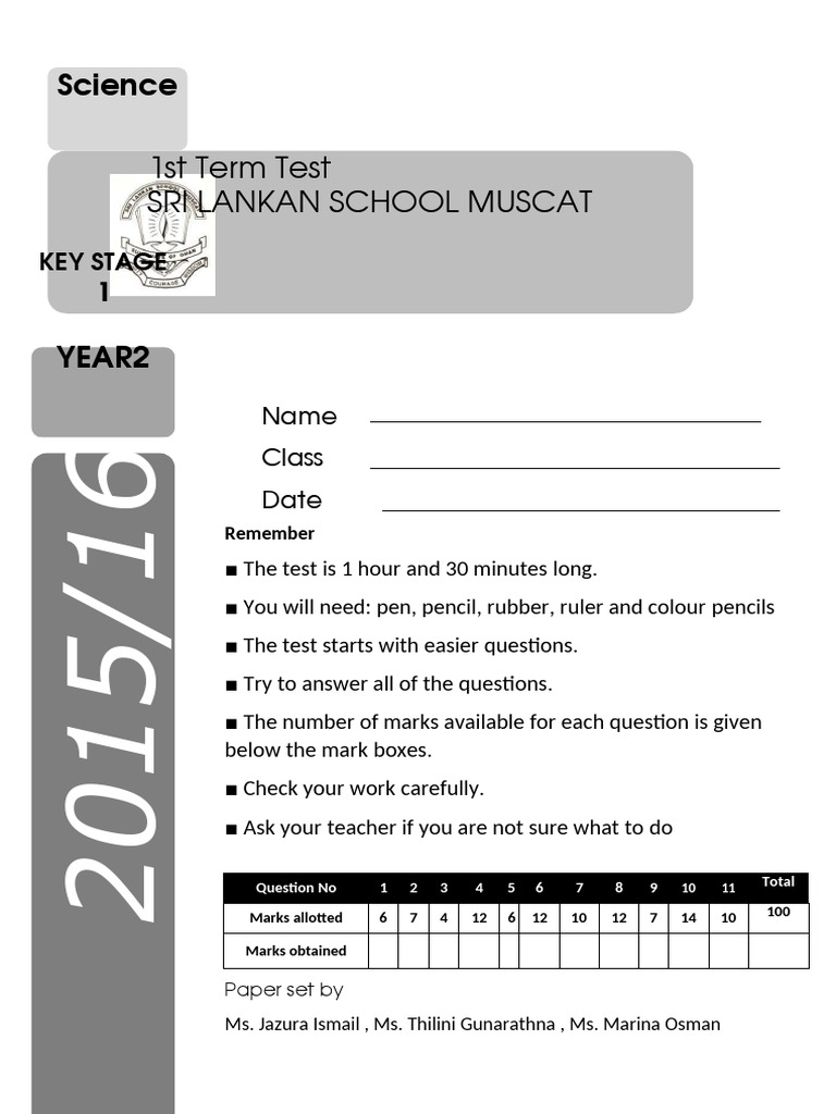 1st Term Test Sri Lankan School Muscat: Science | PDF | Grassland ...