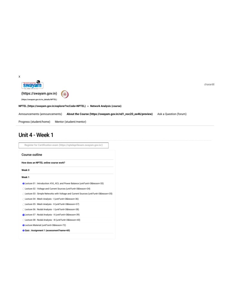 Nptel Network Analysis Course Unit 4 Week 1 Pdf