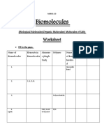 Biological molecules worksheet with gaps to fill