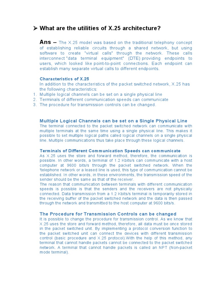 What Are The Utilities of X.25 Architecture? Ans PDF Packet Switching Computer Network