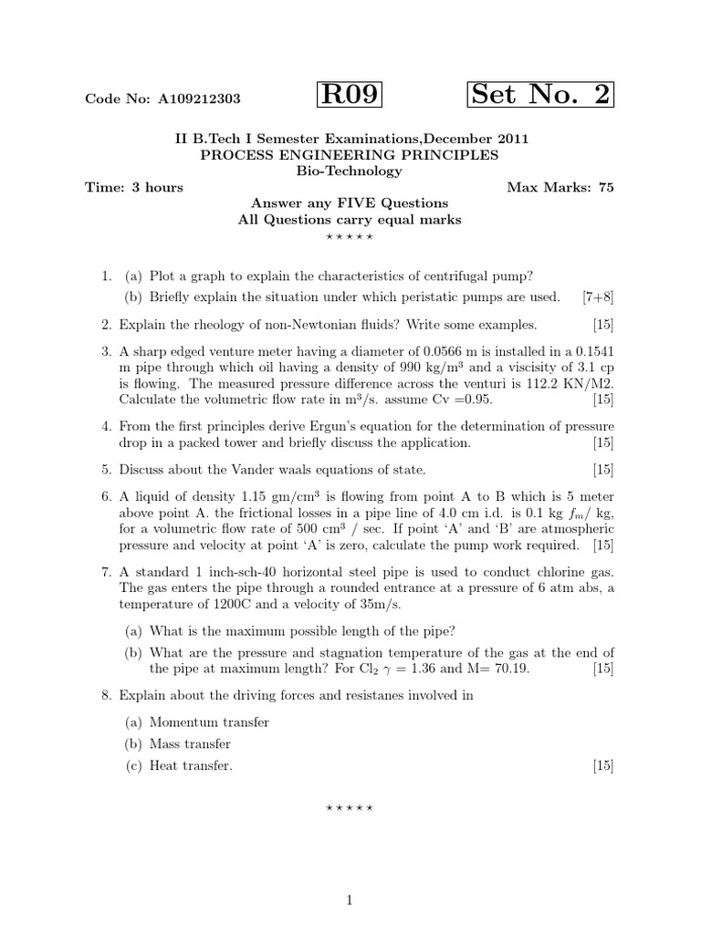 Process Engineering Principles Exam Questions | PDF | Flow Measurement ...