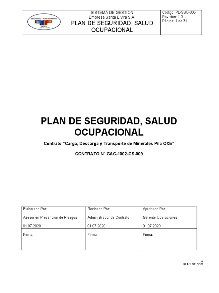 Plan de Seguridad y Salud Ocupacional | PDF