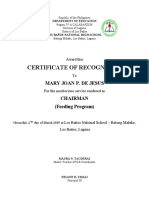 Certificate of Recognition: Mary Joan P. de Jesus Chairman (Feeding Program)
