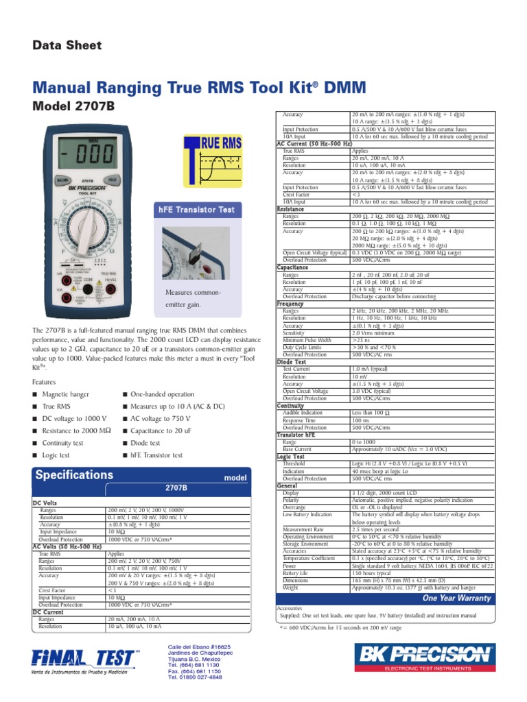 Manual Ranging True RMS Tool Kit DMM | PDF