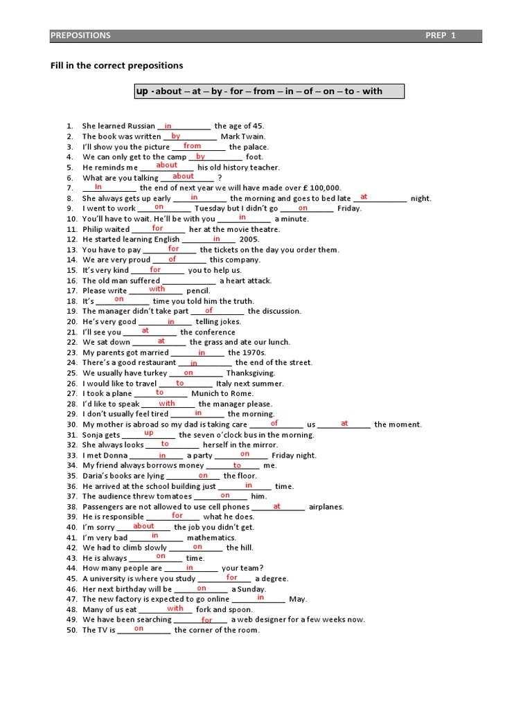 A Prepositions Mix 1 Exercise | PDF