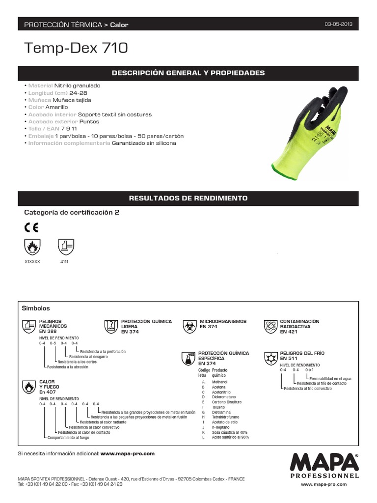 MAPA DataSheet Temp Dex 710 | PDF | Guante | Materiales