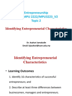 Entrepreneurship OUM: MPU 2222/MPU3223 - V2 Topic 2: Identifying Entrepreneurial Characteristics