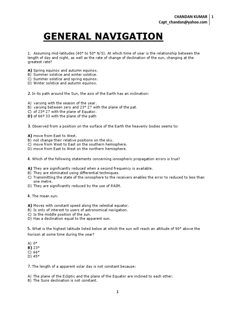 DGCA Nav Question PDF Latitude Equator