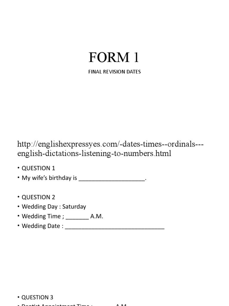 Form 1 Revision On Dates | PDF