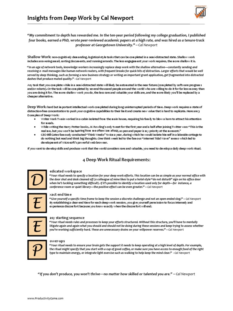 Insights From Deep Work by Cal Newport | PDF | Cognition ...