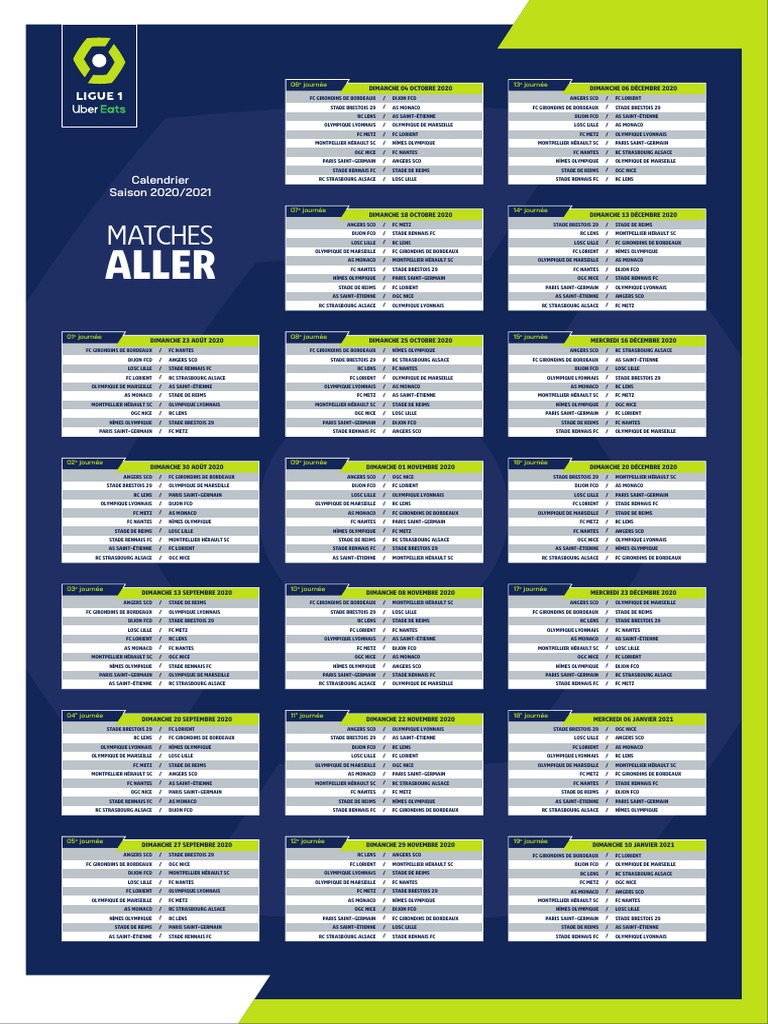 Match Ligue 1 Calendrier 2023 Calendrier Complet De Ligue 1 Pour La Saison 2020-2021 | Pdf
