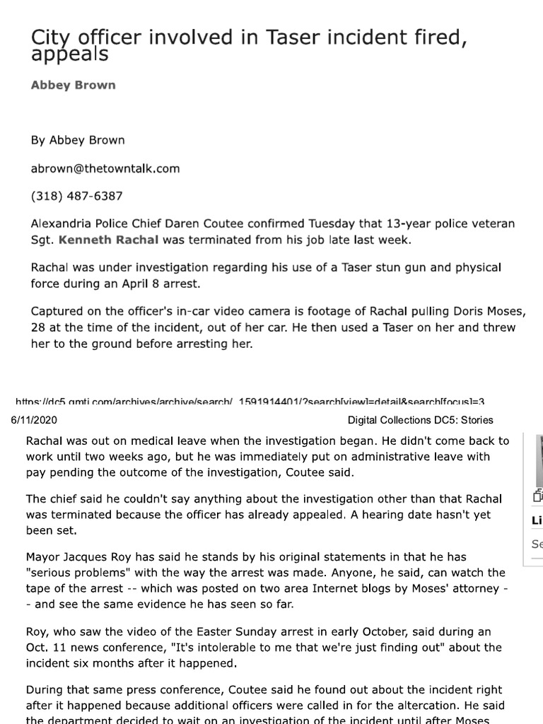 Dec. 19, 2007, Town Talk Article On Kenneth Rachal Firing | PDF