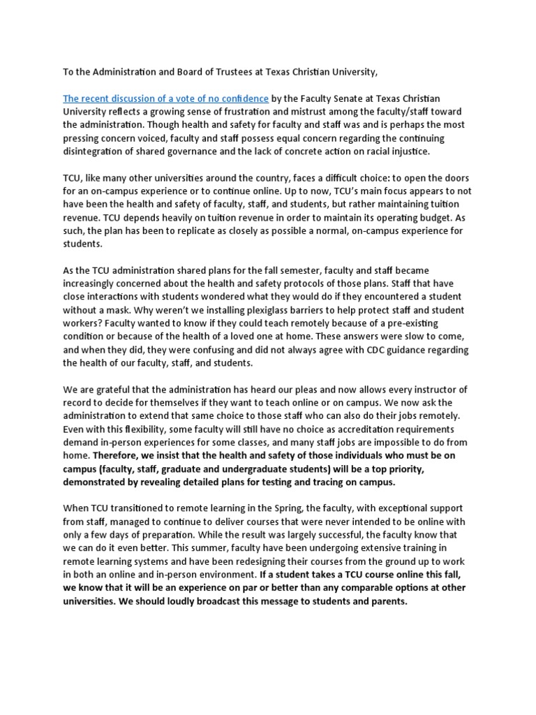 TCU Faculty Concerns on Governance and Safety | PDF | Social Science