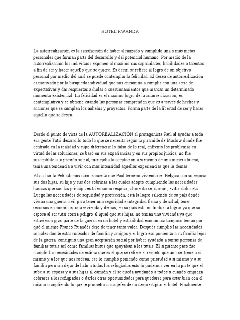 Autorrealización en Hotel Rwanda | PDF | Tutsi | Auto realización