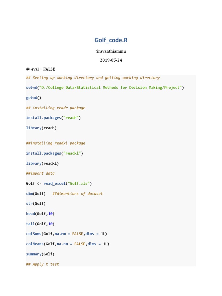 Golf Data Analysis with R Code | PDF | Computers