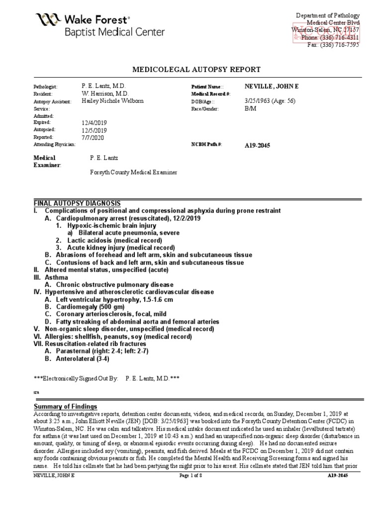 Medico-Legal Autopsy Report: John Neville | PDF | Coronary Circulation ...