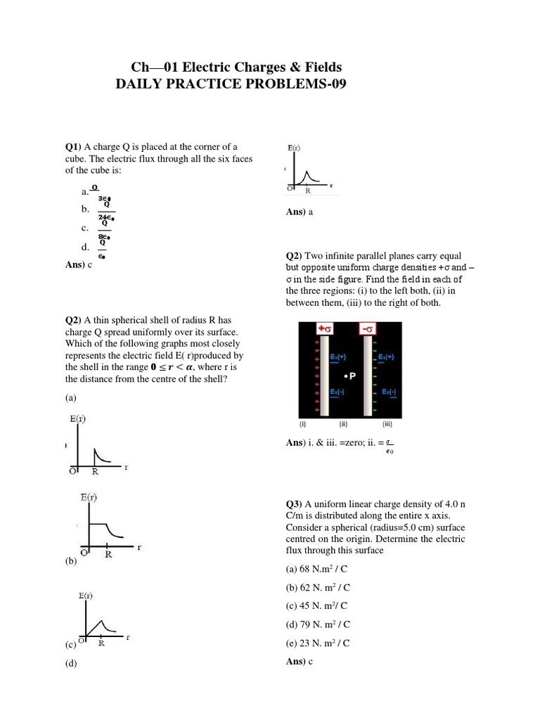 Electric Charge & Field Practice Problems | PDF | Sphere | Flux