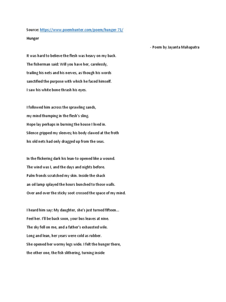 Hunger by Jayanta Mahapatra PDF