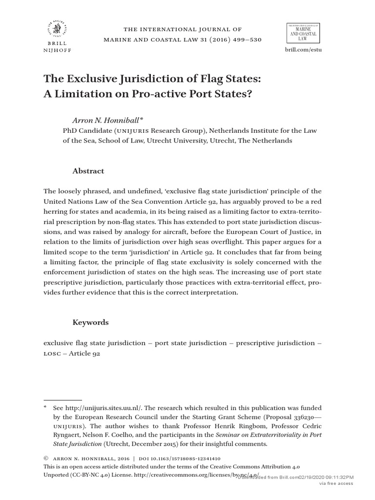 The Exclusive Jurisdiction of Flag States A Limitation On ProActive