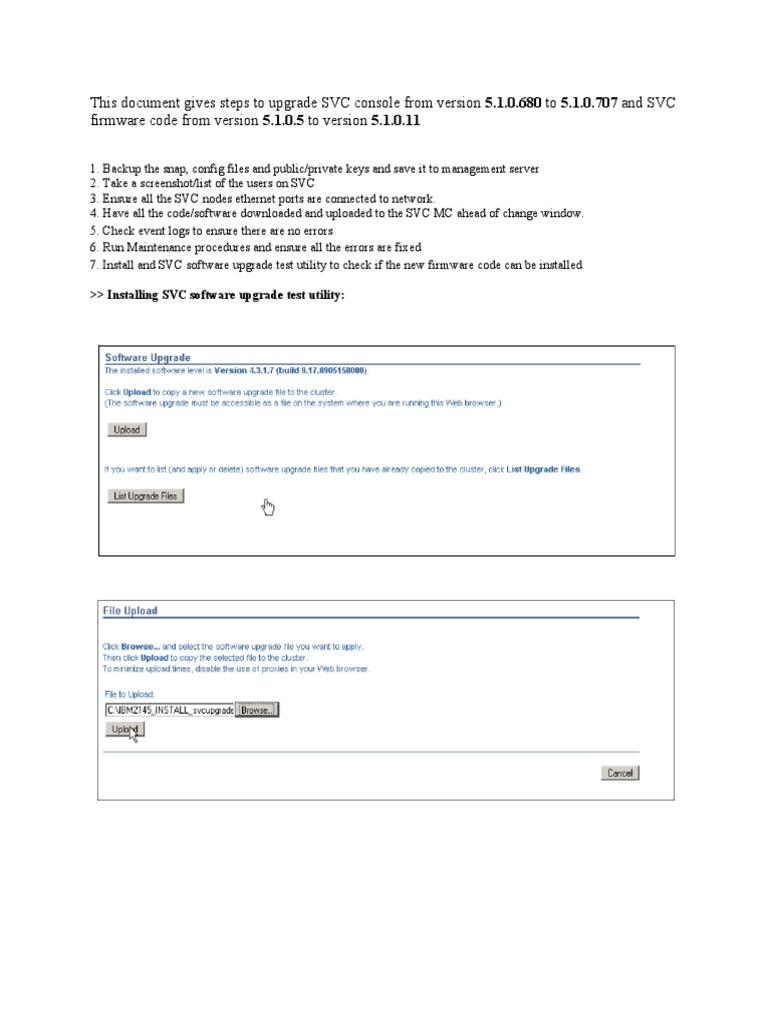 SVC Upgrade Steps: Console & Firmware | PDF | Computers