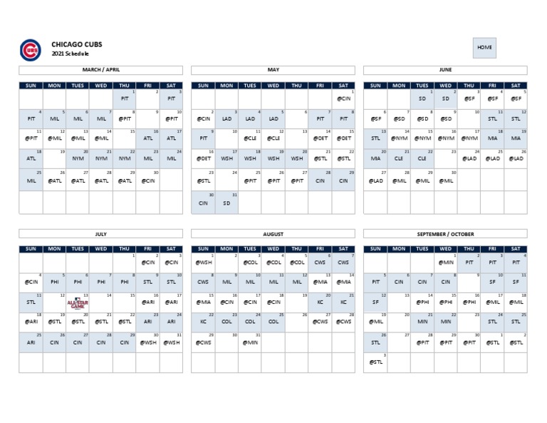 2023 Chicago Cubs Calendar Chicago Cubs 2021 Schedule National Football League Teams Seasons
