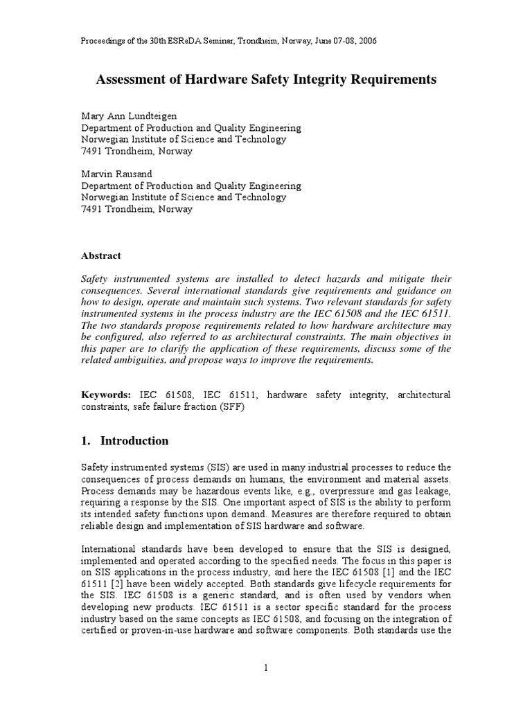 Assessment of Hardware Safety Integrity Requirements PDF | PDF ...