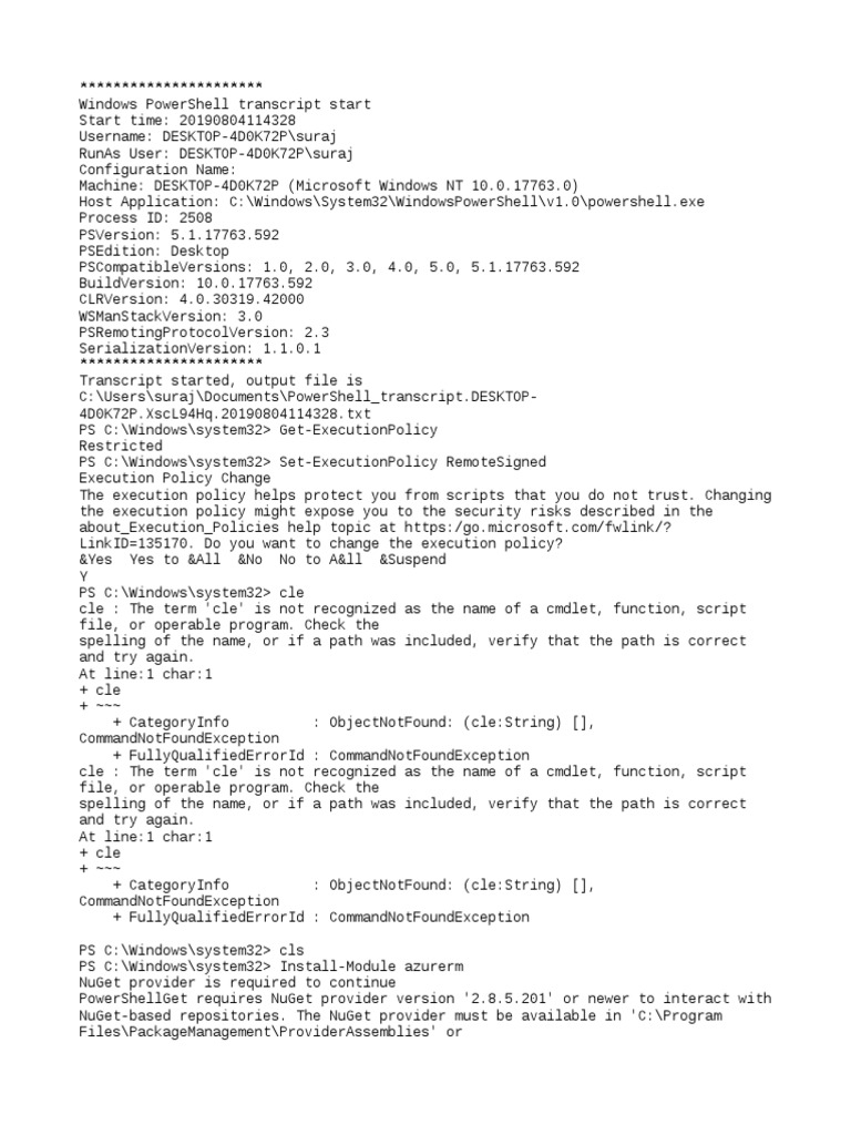 PowerShell Azure Module Commands Log | PDF | Computer Architecture ...
