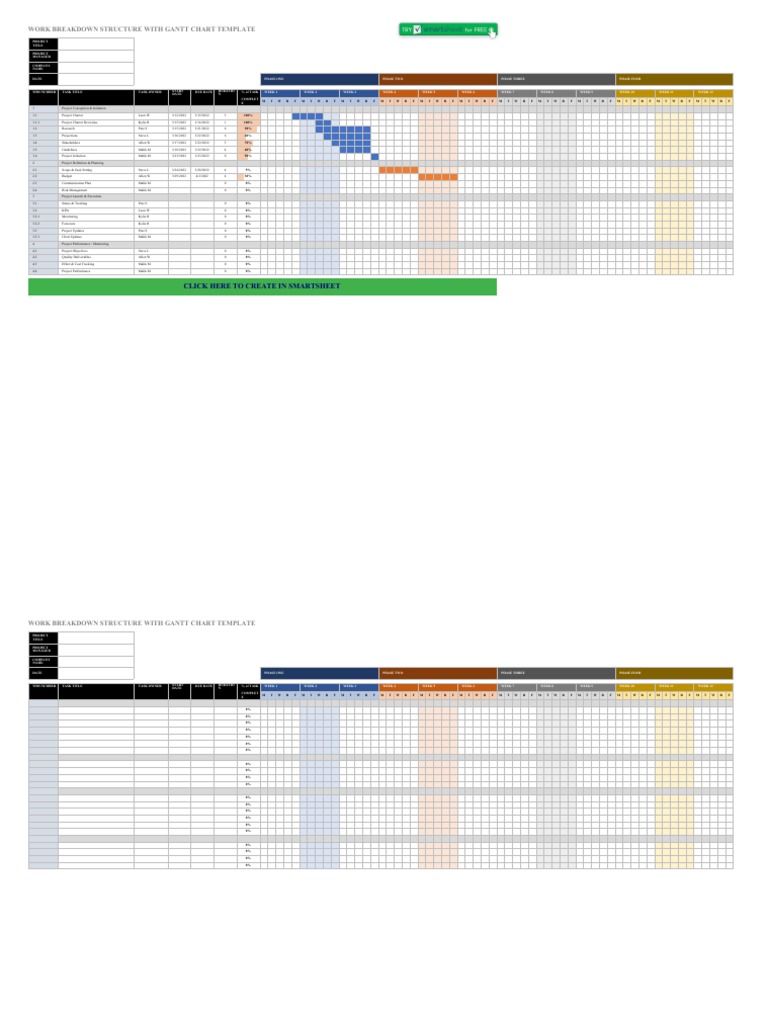 Work Breakdown Structure With Gantt Chart Template: Click Here To ...