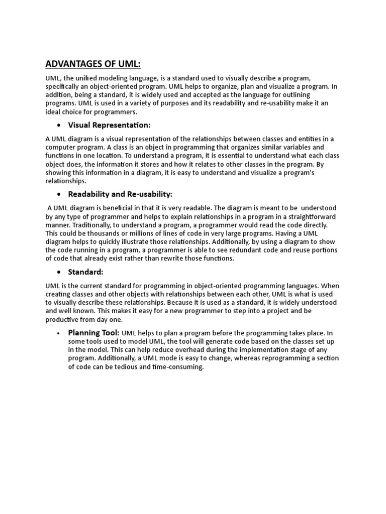 Advantages of Uml Visual Representation PDF