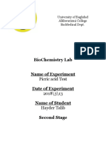 Biochemistry Lab Name of Experiment Date of Experiment Name of Student Second Stage